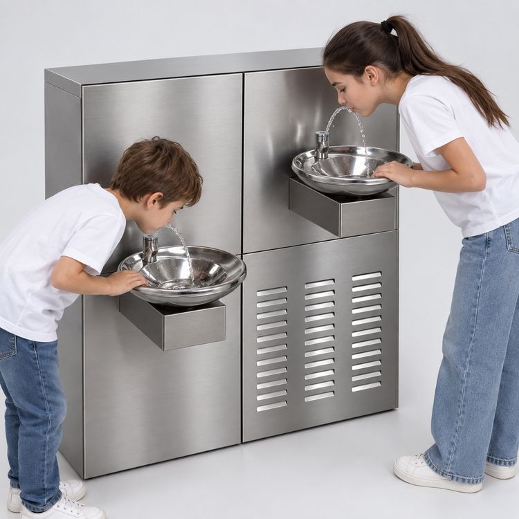 Children drinking from an AQBULAQ drinking station