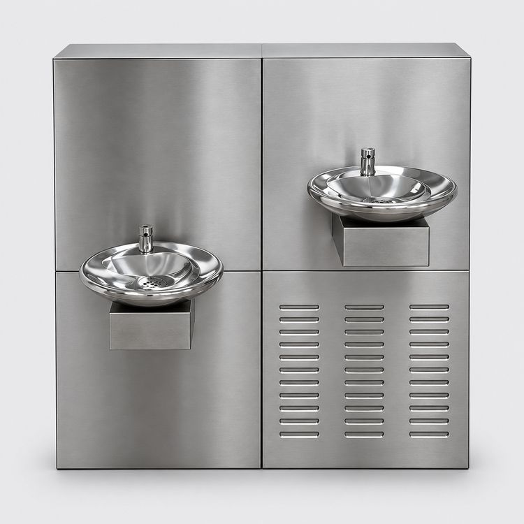 AQBULAQ drinking station – front view: two bowls at different heights